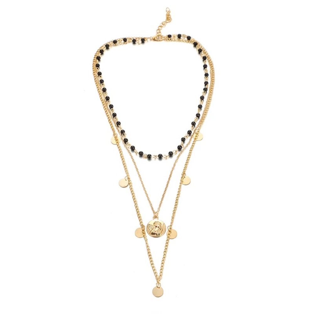 3/$25⚡️layered sequin coin angel beaded necklace - Picture 4 of 9